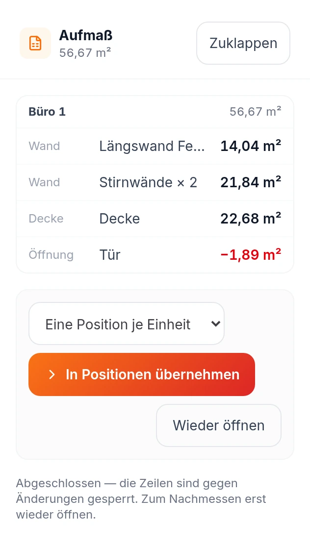 Dasselbe Aufmaß auf dem Telefon: die Zeilen untereinander, große Flächen zum Antippen